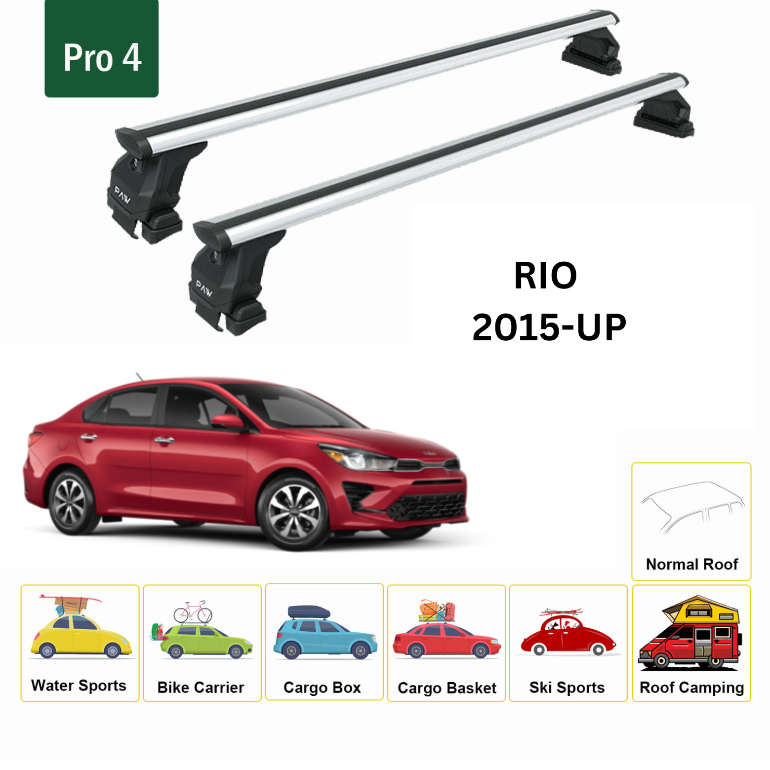 Kia Rio Sedan 2017-2025 Oluksuz Üst Tavan Portbagaj Taşıyıcı Ara Atkısı Toros Serisi Pro 4 Gri
