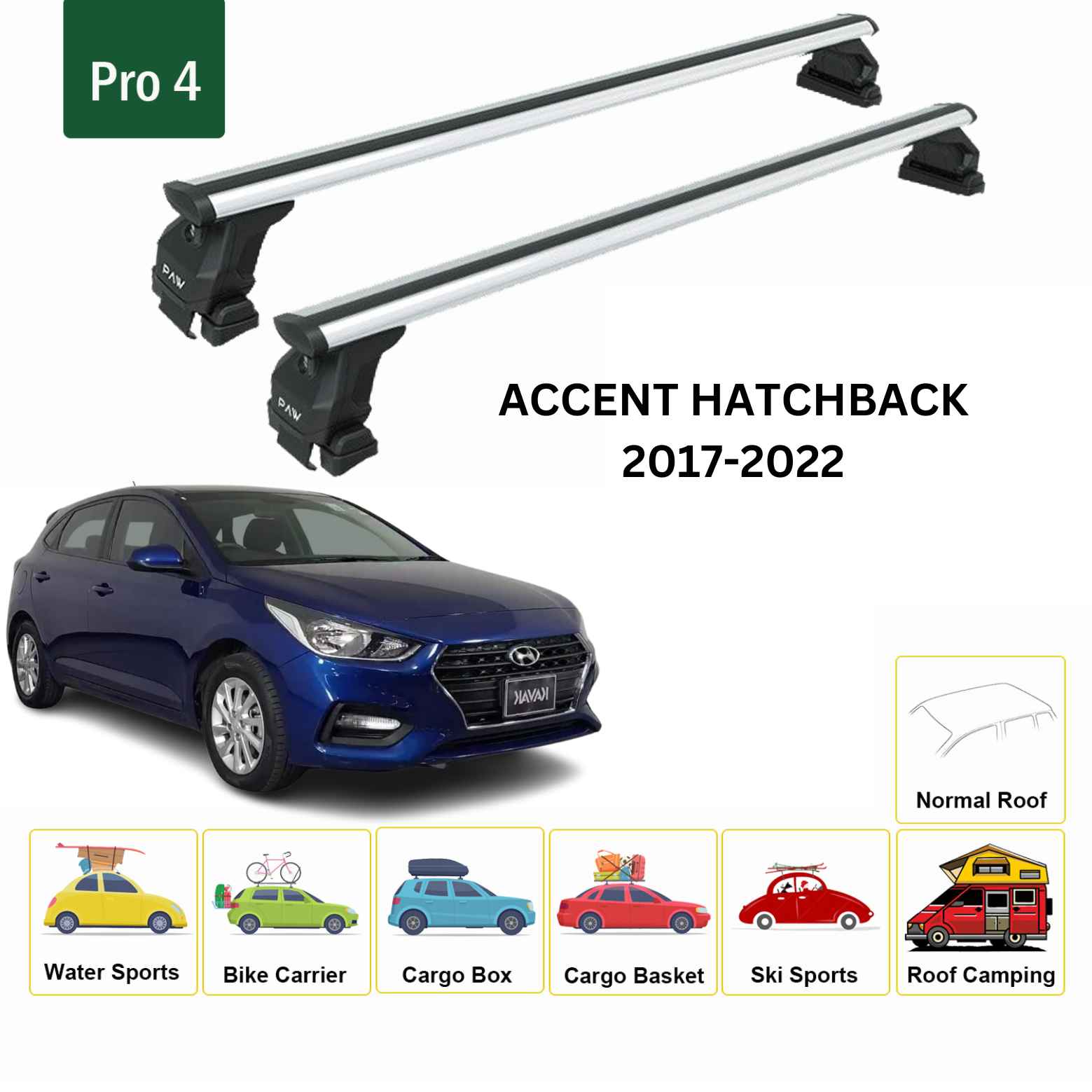 Hyundai Accent Hb 2017-2022 Oluksuz Üst Tavan Portbagaj Taşıyıcı Ara Atkısı Toros Serisi Pro 4 Gri