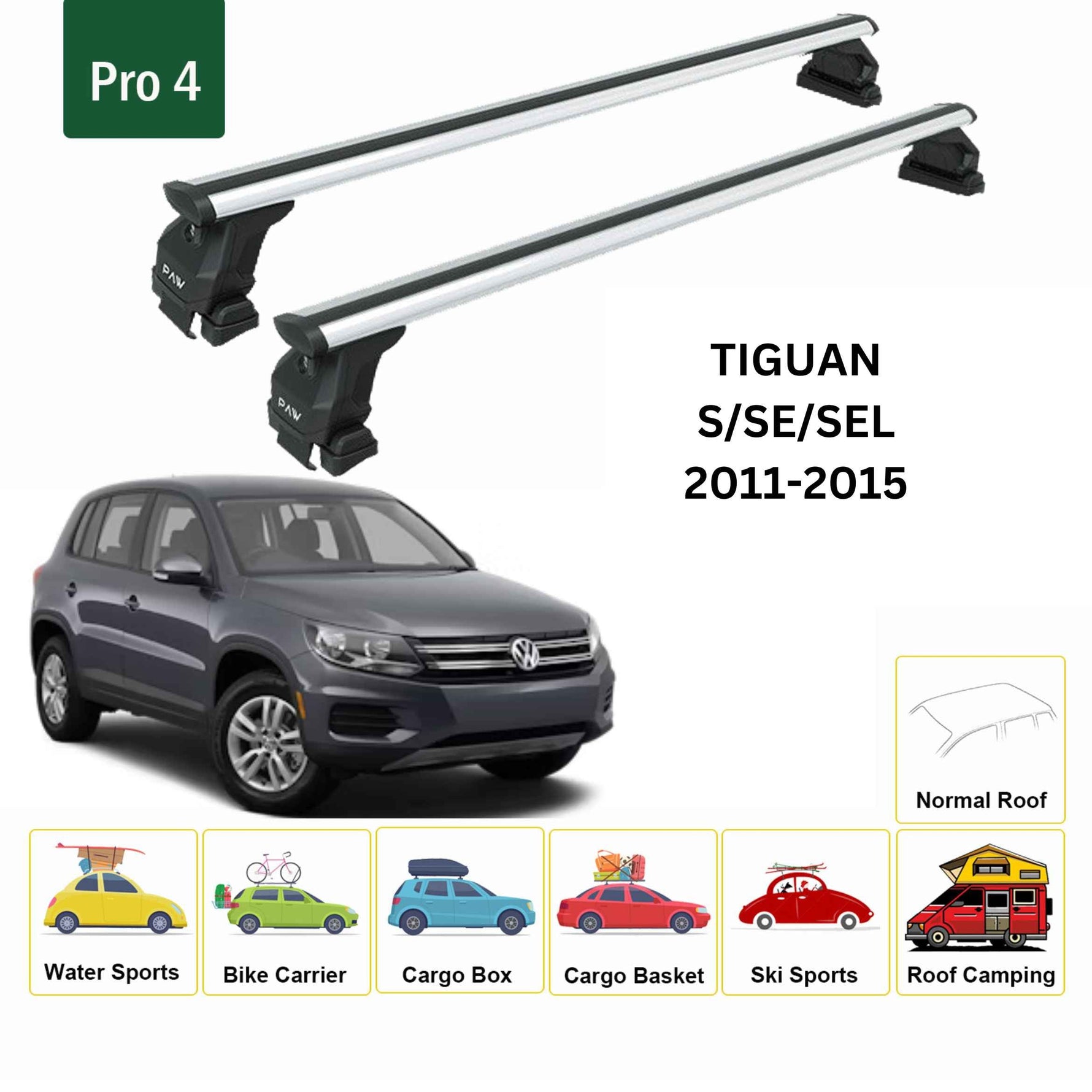 Volkswagen Tiguan 2011-2015 Oluksuz Üst Tavan Portbagaj Taşıyıcı Ara Atkısı Toros Serisi Pro 4 Gri