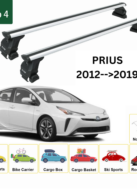 Toyota Prius 2012-2019 Oluksuz Üst Tavan Portbagaj Taşıyıcı Ara Atkısı Toros Serisi Pro 4 Gri
