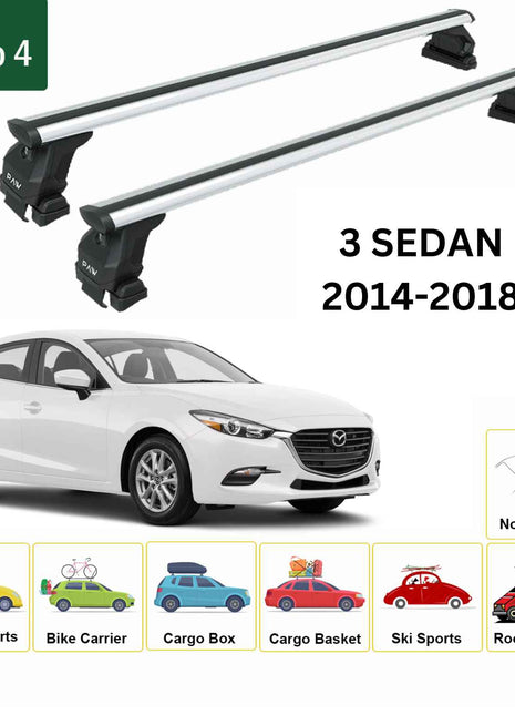 Mazda 3 Sedan 2014-2018 Oluksuz Üst Tavan Portbagaj Taşıyıcı Ara Atkısı Toros Serisi Pro 4 Gri