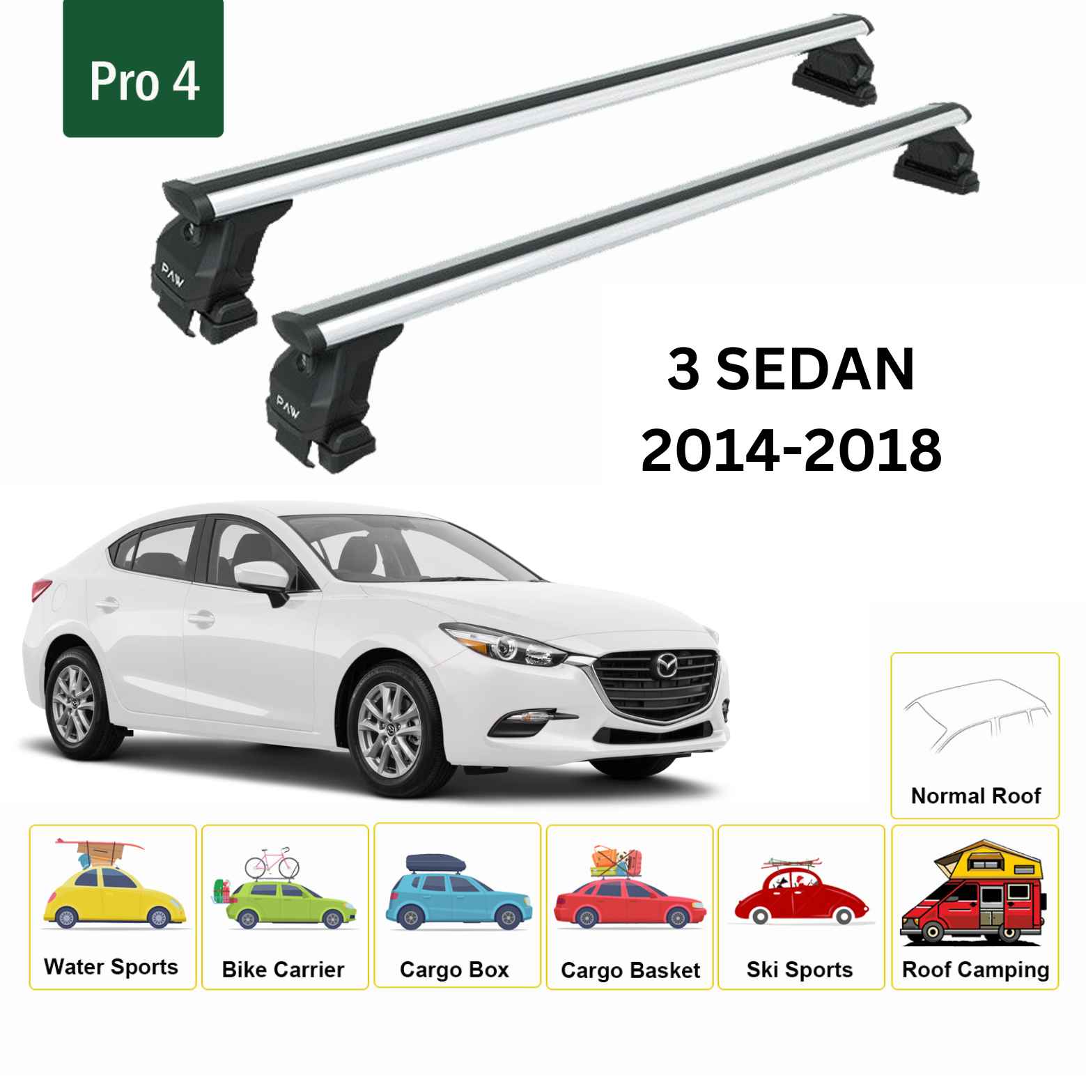 Mazda 3 Sedan 2014-2018 Oluksuz Üst Tavan Portbagaj Taşıyıcı Ara Atkısı Toros Serisi Pro 4 Gri
