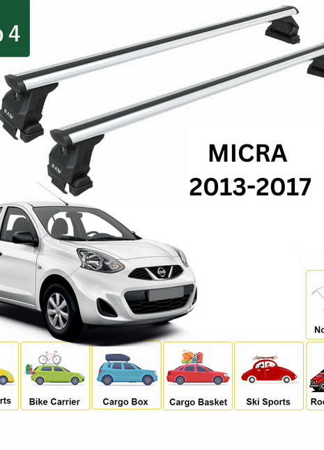 For Nissan Micra K13 2013-2017 Roof Rack Cross Bars Normal Roof Alu Black