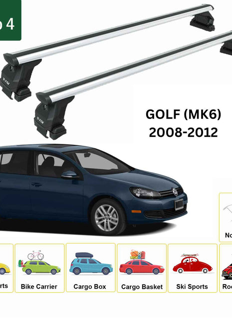 Volkswagen Golf 5D (Mk6) 2008-2012 Oluksuz Üst Tavan Portbagaj Taşıyıcı Ara Atkısı Toros Serisi Pro 4 Gri