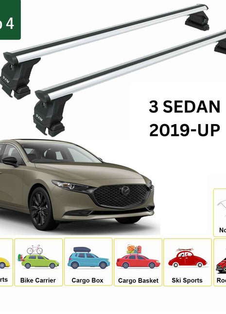 Mazda 3 Sedan 2019-2025 Oluksuz Üst Tavan Portbagaj Taşıyıcı Ara Atkısı Toros Serisi Pro 4 Gri
