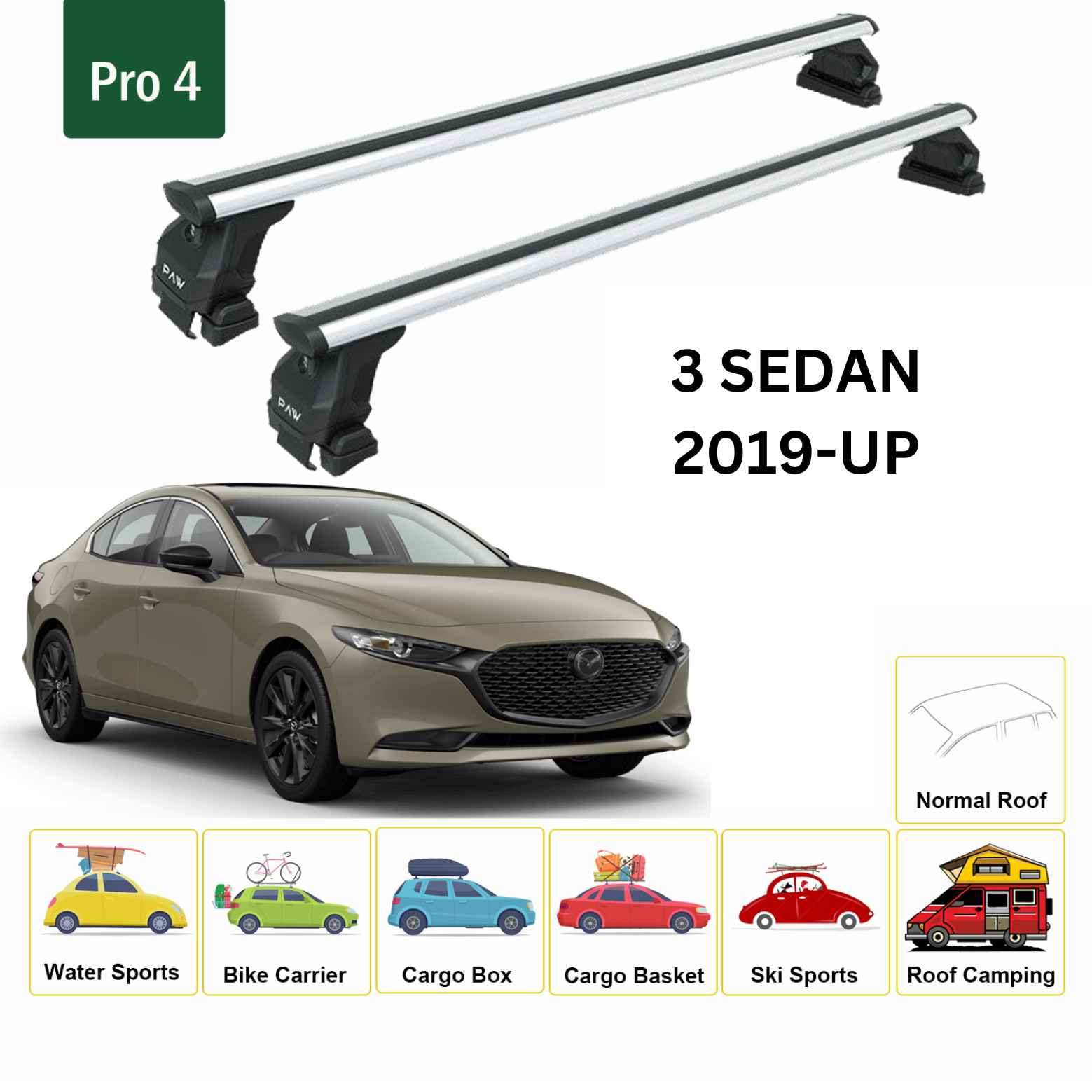 Mazda 3 Sedan 2019-2025 Oluksuz Üst Tavan Portbagaj Taşıyıcı Ara Atkısı Toros Serisi Pro 4 Gri