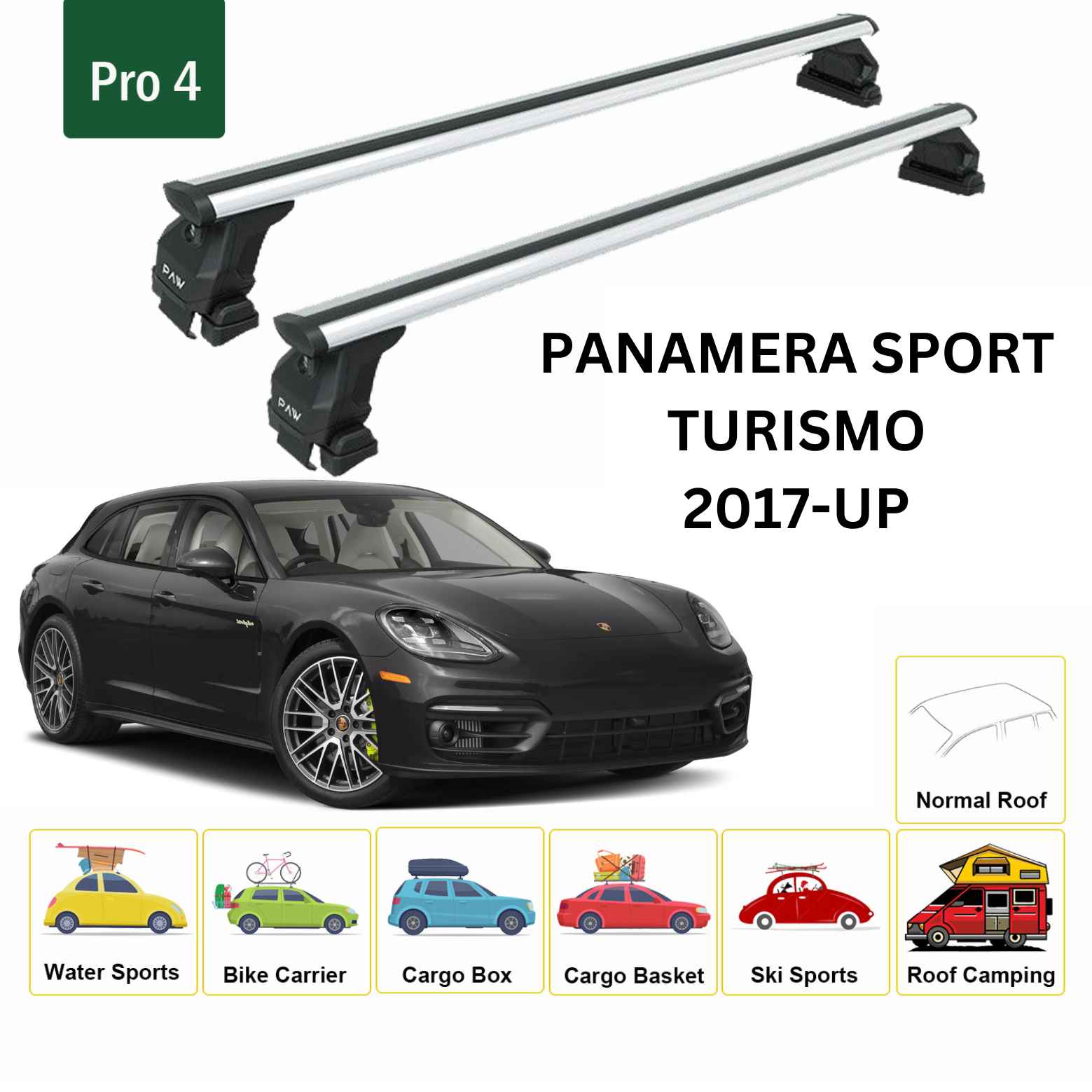 For Porsche Panamera 2009-2016 Roof Rack Cross Bars Fix Point Alu Black