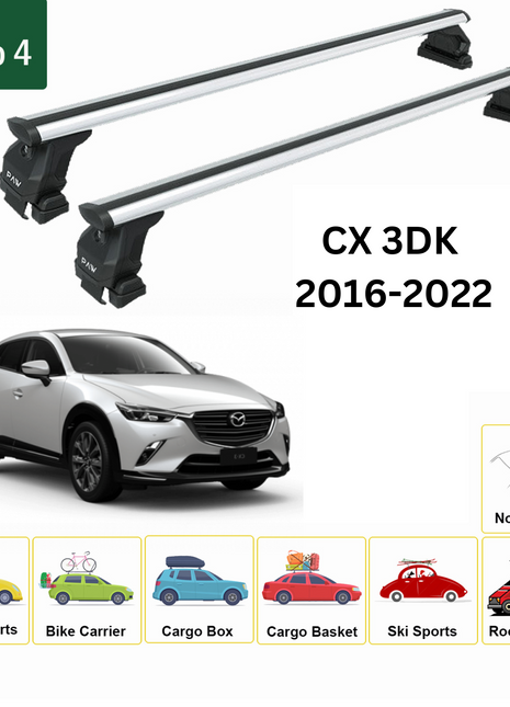 Mazda Cx 3 2016-2025 Oluksuz Üst Tavan Portbagaj Taşıyıcı Ara Atkısı Toros Serisi Pro 4 Gri