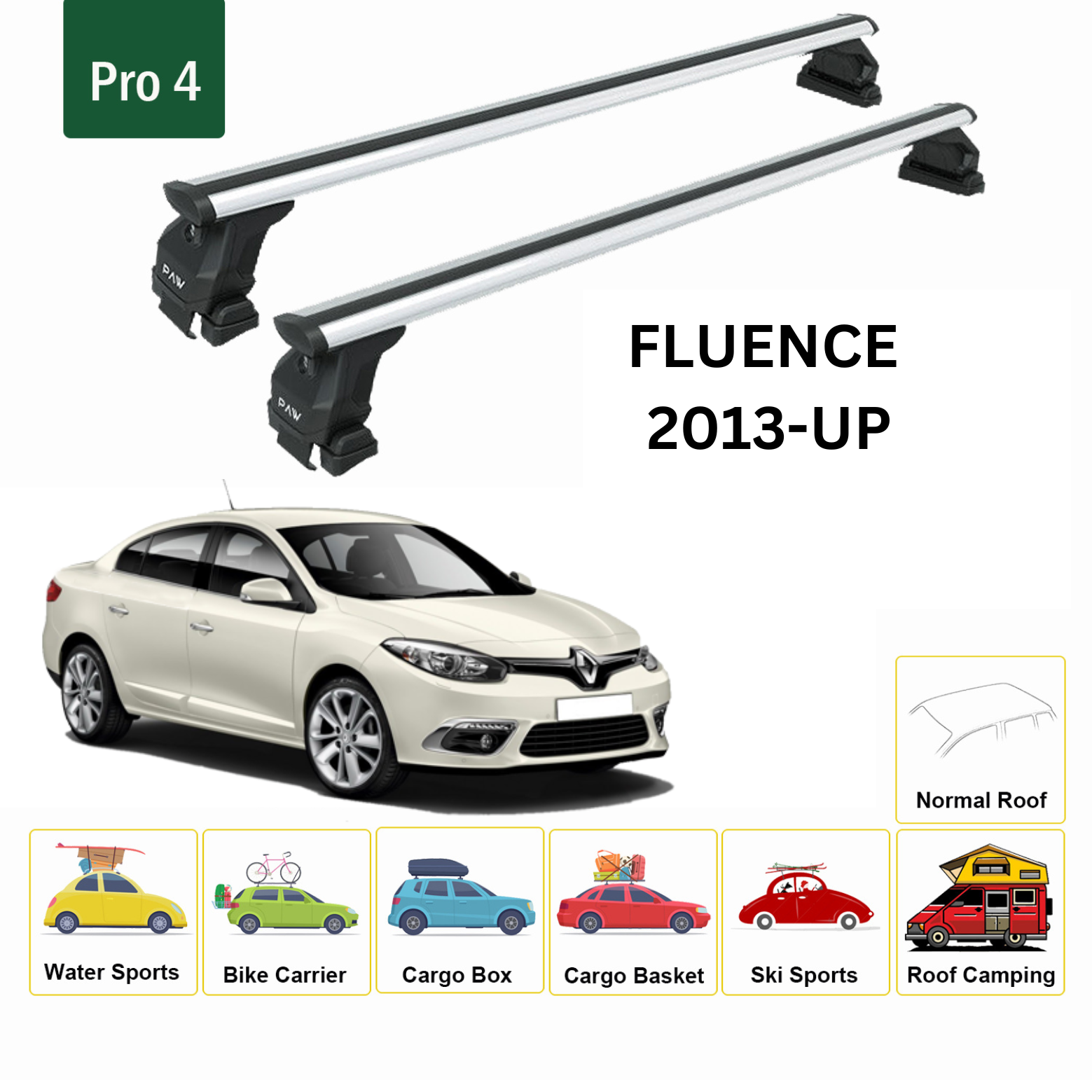 Renault Fluence 2013-2016 Oluksuz Üst Tavan Portbagaj Taşıyıcı Ara Atkısı Toros Serisi Pro 4 Gri