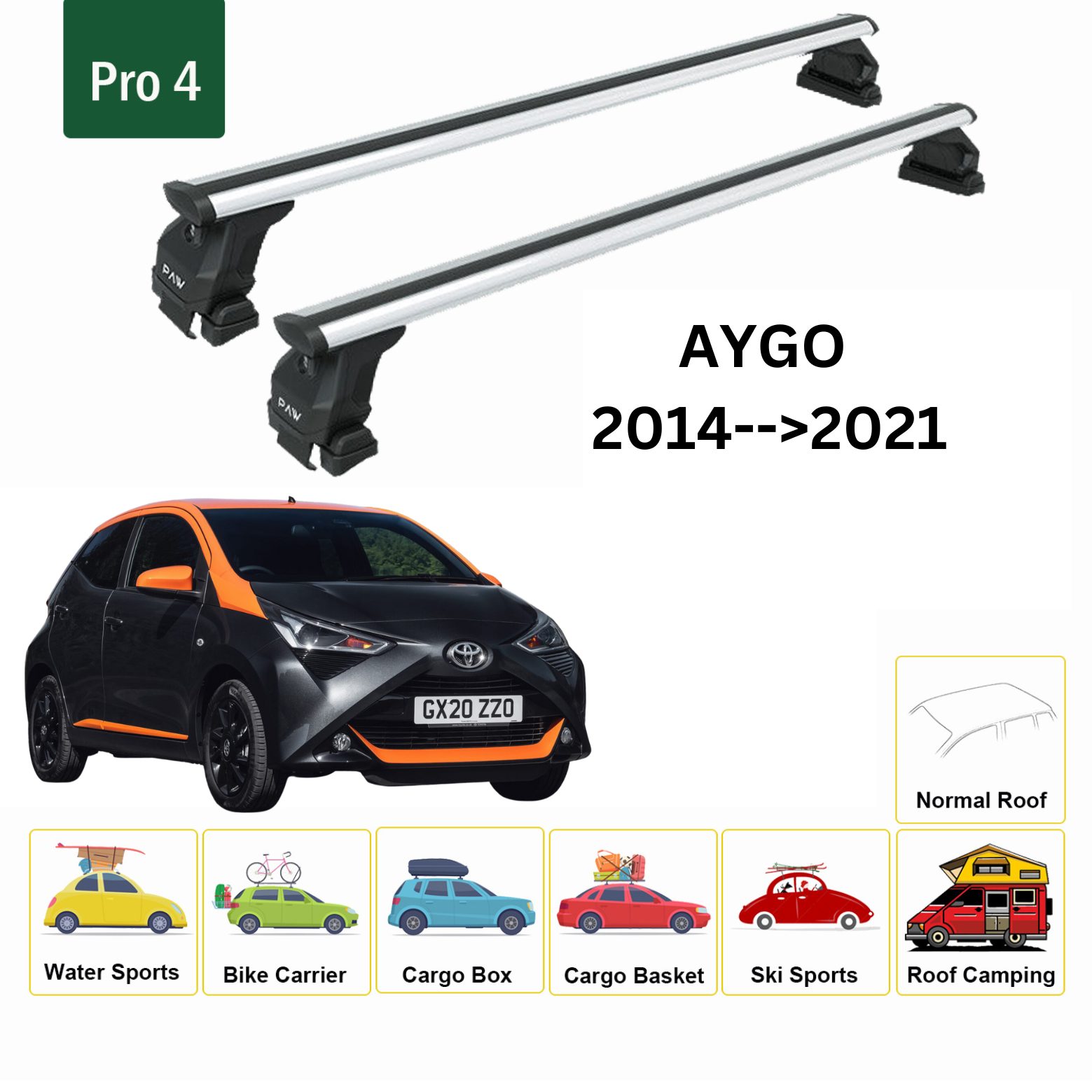 Toyota Aygo 2014-2021 Oluksuz Üst Tavan Portbagaj Taşıyıcı Ara Atkısı Toros Serisi Pro 4 Gri
