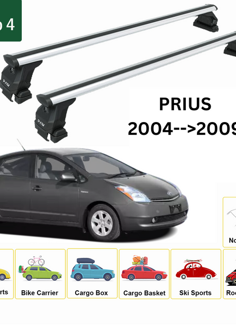 Toyota Prius 2004-2009 Oluksuz Üst Tavan Portbagaj Taşıyıcı Ara Atkısı Toros Serisi Pro 4 Gri