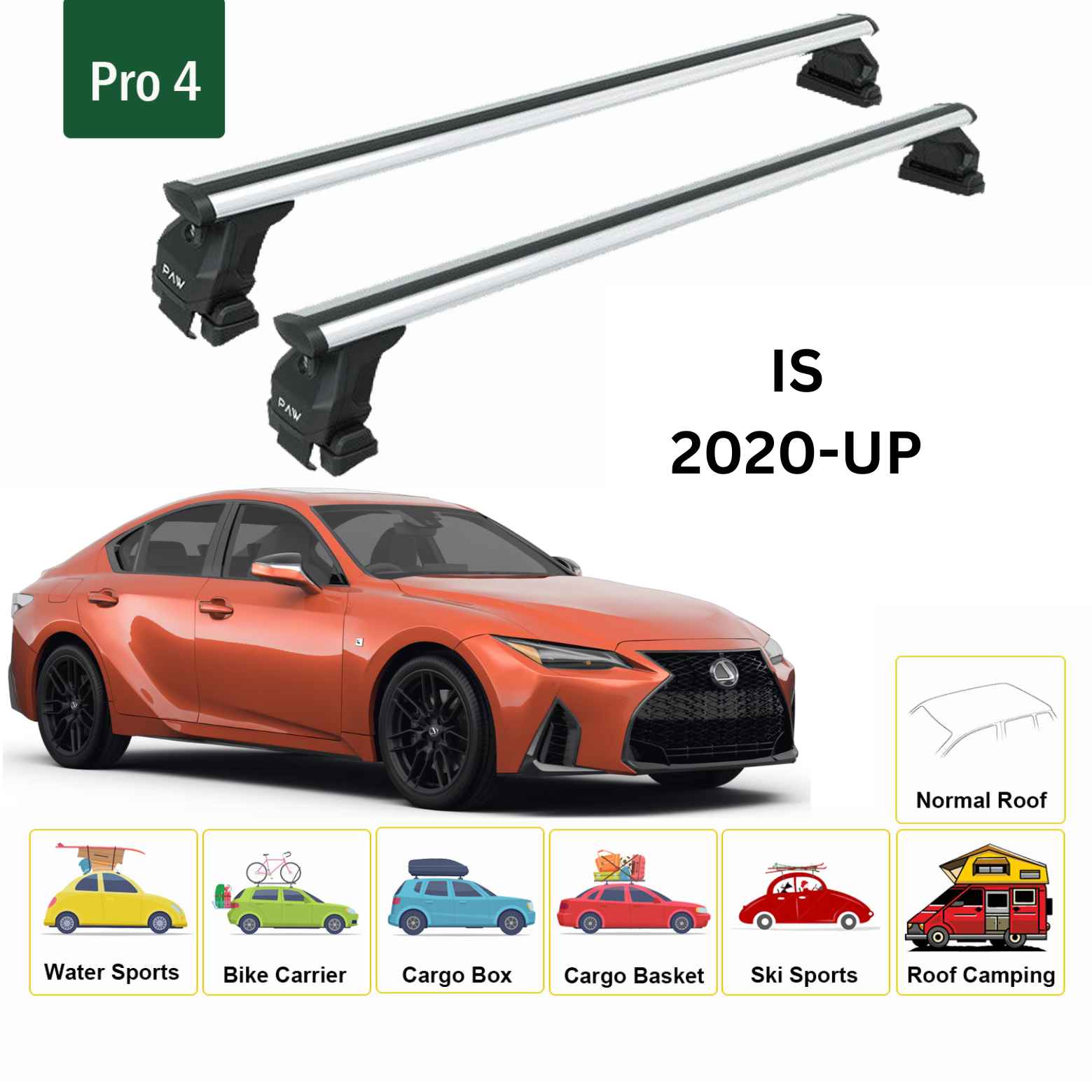 Lexus Is 2020-2025 Oluksuz Üst Tavan Portbagaj Taşıyıcı Ara Atkısı Toros Serisi Pro 4 Gri