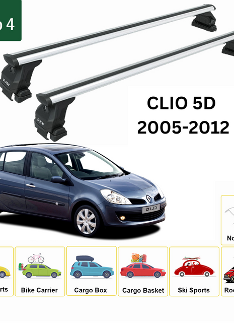 Renault Clio 2005-2012 Oluksuz Üst Tavan Portbagaj Taşıyıcı Ara Atkısı Toros Serisi Pro 4 Gri