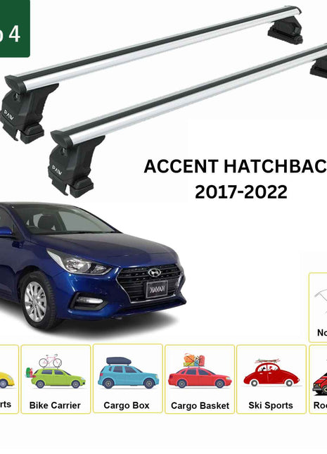 Hyundai Accent Hb 2017-2022 Oluksuz Üst Tavan Portbagaj Taşıyıcı Ara Atkısı Toros Serisi Pro 4 Gri