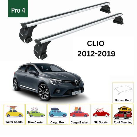 Renault Clio 2012-2019 Oluksuz Üst Tavan Portbagaj Taşıyıcı Ara Atkısı Toros Serisi Pro 4 Gri