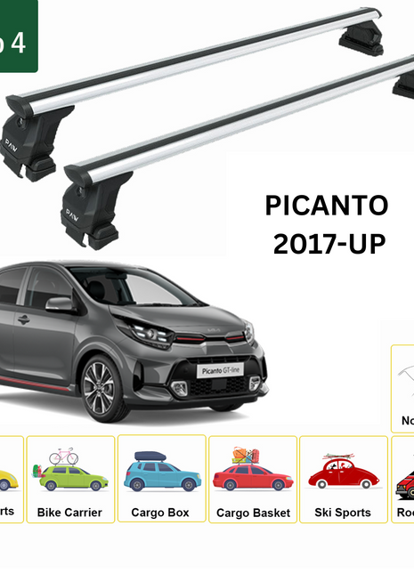 Kia Picanto 2004-2011 Oluksuz Üst Tavan Portbagaj Taşıyıcı Ara Atkısı Toros Serisi Pro 4 Gri