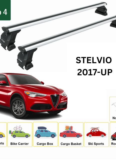 Alfa Romeo Stelvio 2017-2025 Oluksuz Üst Tavan Portbagaj Taşıyıcı Ara Atkısı Toros Serisi Pro 4 Gri