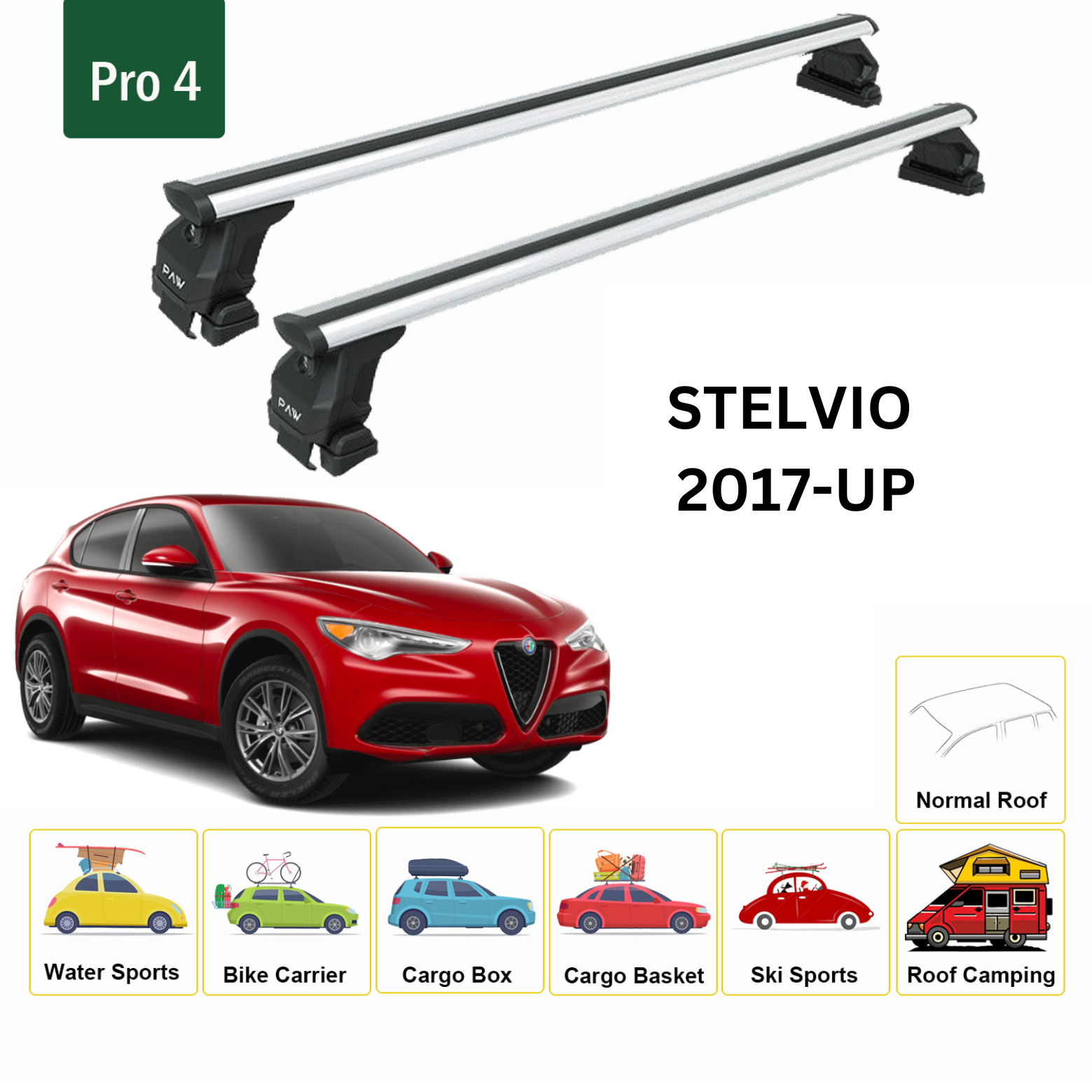 Alfa Romeo Stelvio 2017-2025 Oluksuz Üst Tavan Portbagaj Taşıyıcı Ara Atkısı Toros Serisi Pro 4 Gri