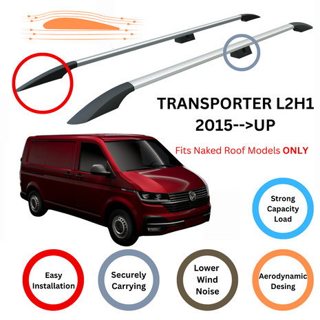 Volkswagen Transporter T6 2015-2024 Uzun Şase Araç Üstü Alüminyum Tavan Yan Rayları Plus Serisi - Gri