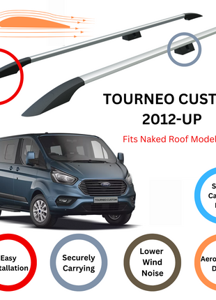 Ford Tourneo Custom 2012-2023 Araç Üstü Alüminyum Tavan Yan Rayları Plus Serisi - Gri