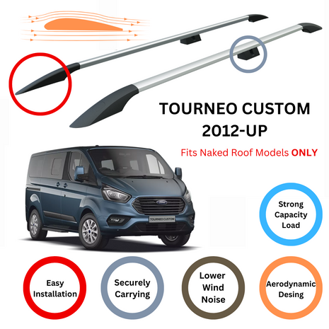 Ford Tourneo Custom 2012-2023 Araç Üstü Alüminyum Tavan Yan Rayları Plus Serisi - Gri