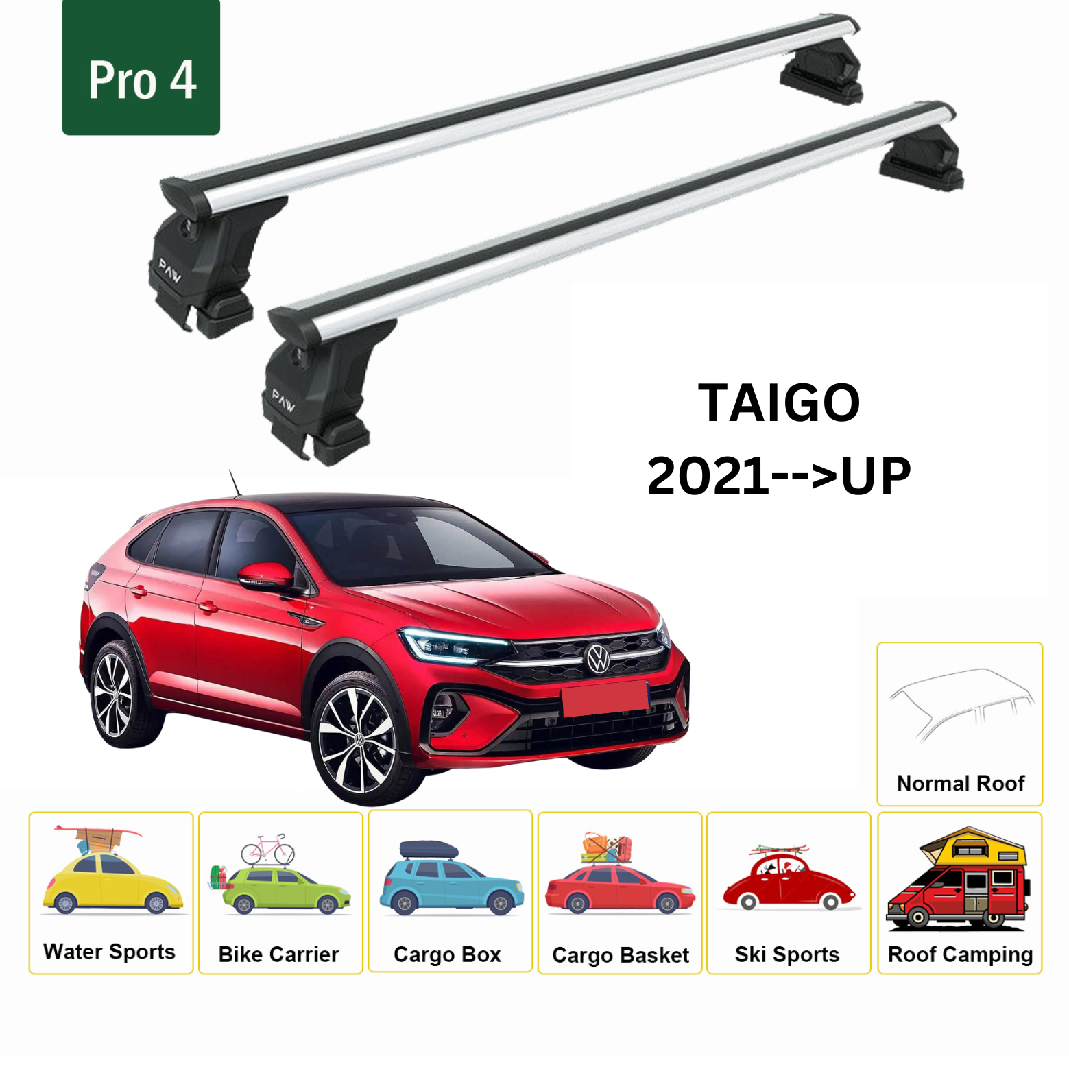 Volkswagen Taigo 2021-2025 Oluksuz Üst Tavan Portbagaj Taşıyıcı Ara Atkısı Toros Serisi Pro 4 Gri