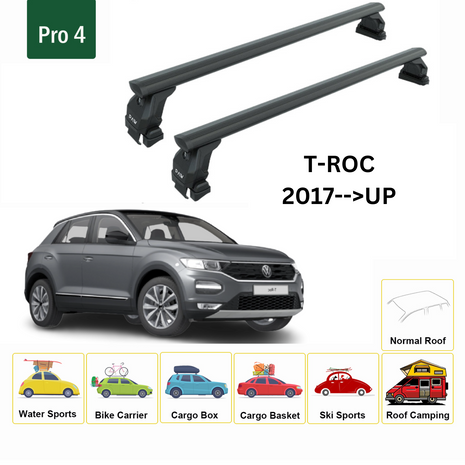 Volkswagen T-Roc 2017-2025 Oluksuz Üst Tavan Portbagaj Taşıyıcı Ara Atkısı Toros Serisi Pro 4 Siyah