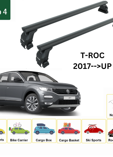 Volkswagen T-Roc 2017-2025 Oluksuz Üst Tavan Portbagaj Taşıyıcı Ara Atkısı Toros Serisi Pro 4 Siyah