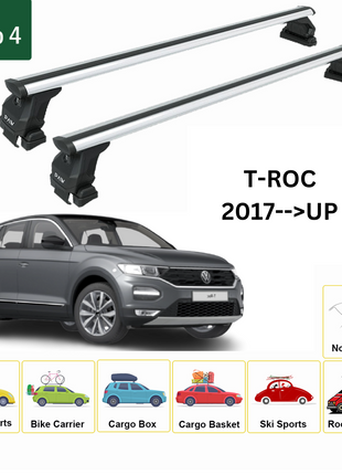 Volkswagen T-Roc 2017-2025 Oluksuz Üst Tavan Portbagaj Taşıyıcı Ara Atkısı Toros Serisi Pro 4 Gri