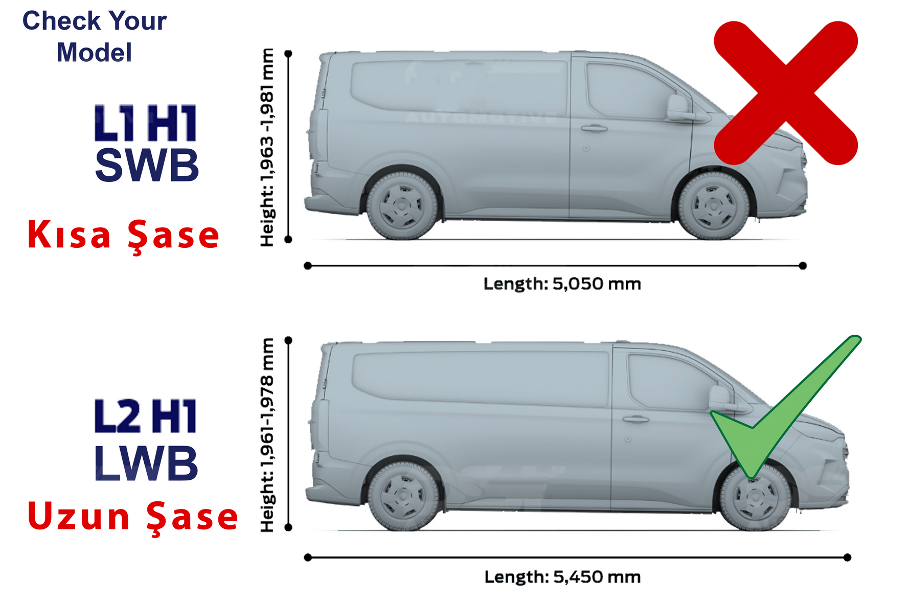 Ford Transit Custom L2 Uzun (2023-2026) Alüminyum Tavan Rayları, Plus - Gri