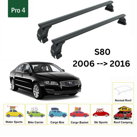 Volvo S80 2006-2016 Oluksuz Üst Tavan Portbagaj Taşıyıcı Ara Atkısı Toros Serisi Pro 4 Siyah