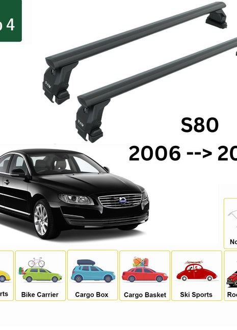 Volvo S80 2006-2016 Oluksuz Üst Tavan Portbagaj Taşıyıcı Ara Atkısı Toros Serisi Pro 4 Siyah