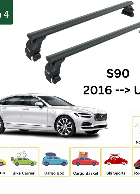 Volvo S90 2016-2025 Oluksuz Üst Tavan Portbagaj Taşıyıcı Ara Atkısı Toros Serisi Pro 4 Siyah