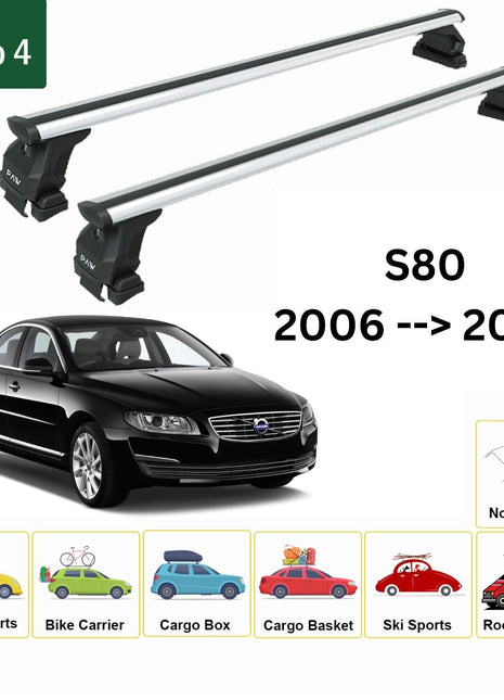 Volvo S80 2006-2016 Oluksuz Üst Tavan Portbagaj Taşıyıcı Ara Atkısı Toros Serisi Pro 4 Gri