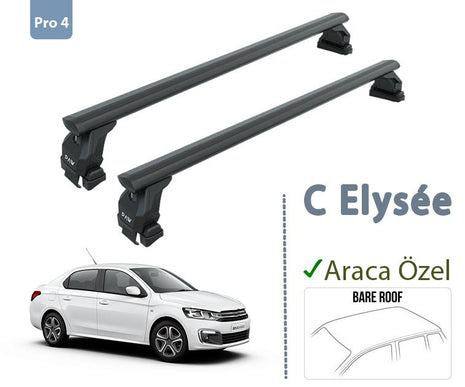Citroen C Elysee 2012-2025 Oluksuz Üst Tavan Portbagaj Taşıyıcı Ara Atkısı Toros Serisi Pro 4 Siyah