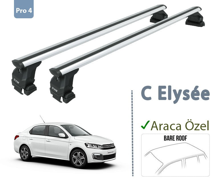 Citroen C Elysee 2012-2025 Oluksuz Üst Tavan Portbagaj Taşıyıcı Ara Atkısı Toros Serisi Pro 4 Gri