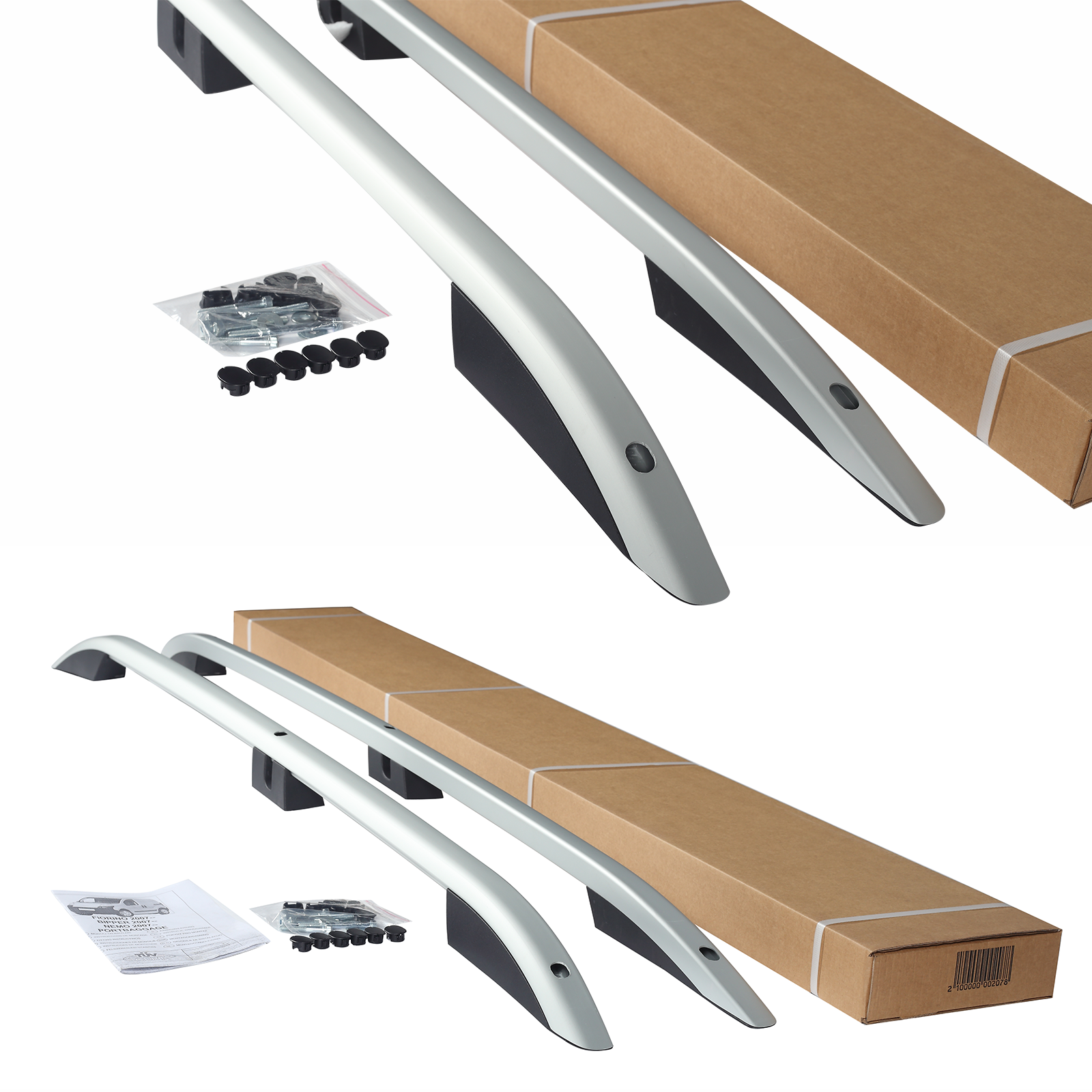 Ford Transit Connect Uzun Şase 2013-2024 Araç Üstü Alüminyum Tavan Yan Rayları Plus Serisi - Gri