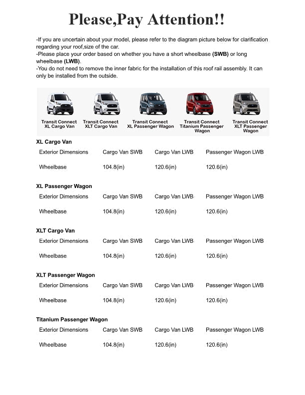 Ford Transit Connect 2013-2024 Araç Üstü Alüminyum Tavan Yan Rayları Plus Serisi Uzun Şase - Siyah