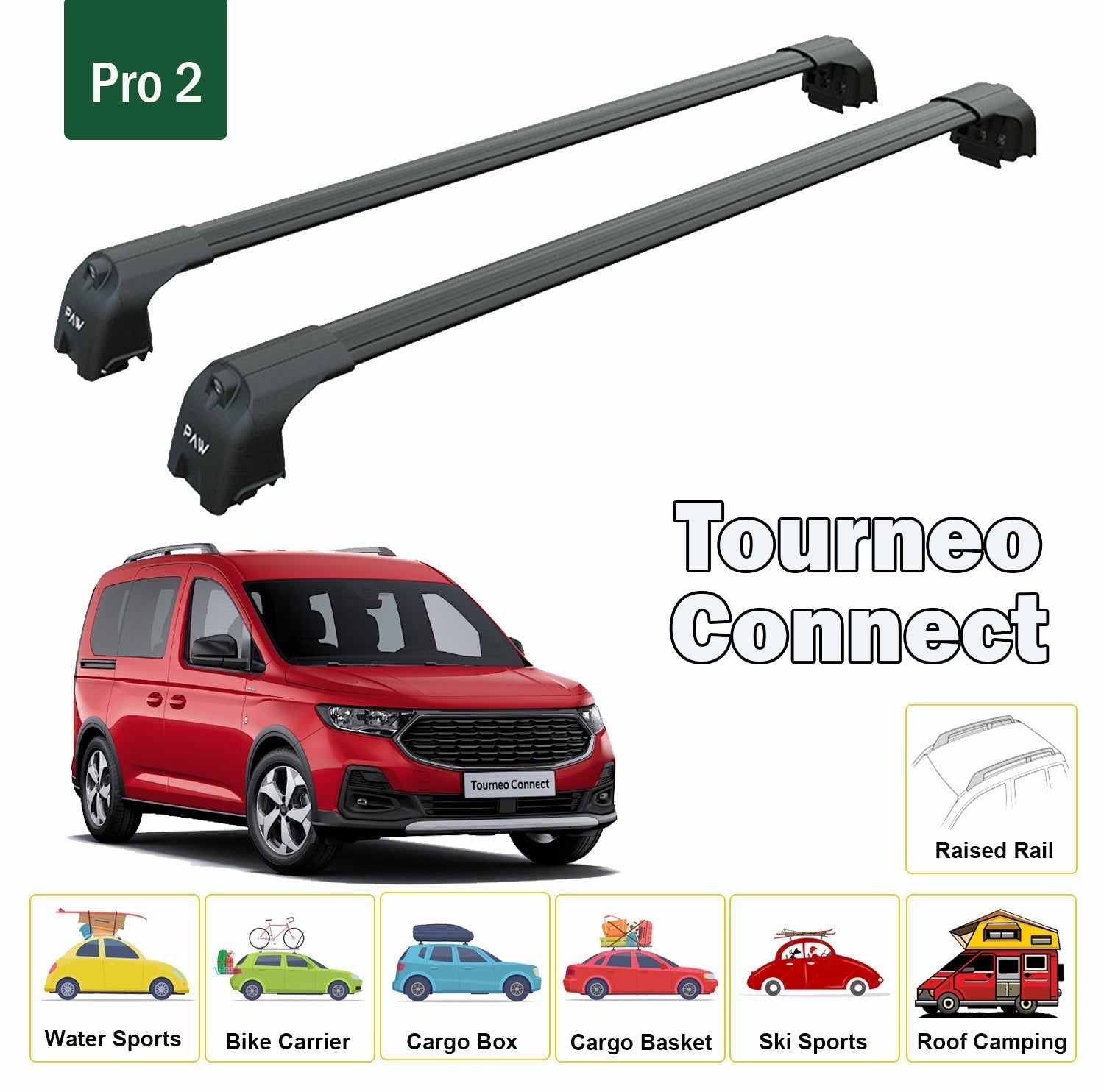 Ford Tourneo Connect Portbagaj Taşıyıcı Ara Atkisi - Ara Çubuk Paw Pro 2 2024-2025 Siyah