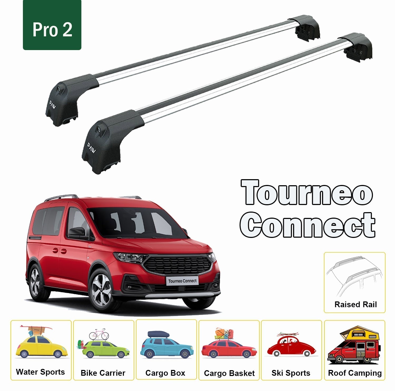 Ford Tourneo Connect Portbagaj Taşıyıcı Ara Atkisi - Ara Çubuk Paw Pro 2 2024-2025 Gri