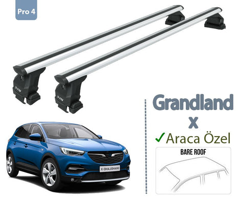 Opel Grandland X 2017-2025 Oluksuz Üst Tavan Portbagaj Taşıyıcı Ara Atkısı Toros Serisi Pro 4 Gri