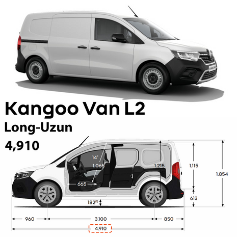 Renault Kangoo Uzun Şase 2021-2025 Araç Üstü Alüminyum Tavan Yan Rayları Plus Serisi - Gri