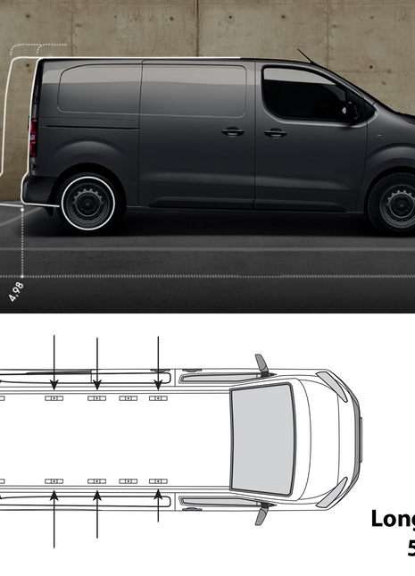 Fiat Scudo Uzun (2021-2025) Alüminyum Tavan Rayları, Plus Serisi - Siyah