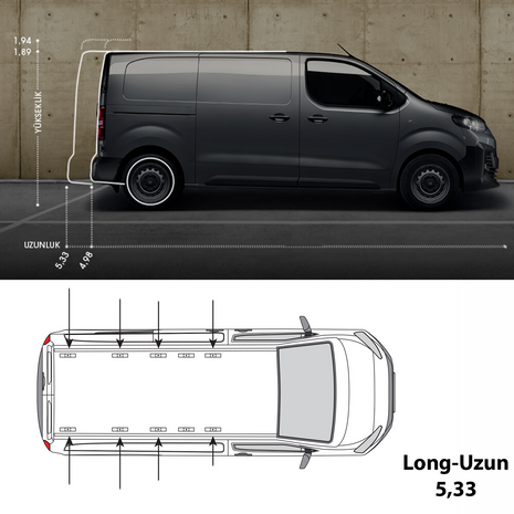Fiat Scudo 2021-2025 Araç Üstü Alüminyum Tavan Yan Rayları Plus Serisi - Gri