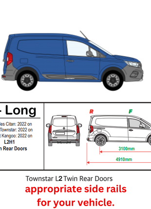 Nissan Townstar Uzun Şase 2021-2025 Araç Üstü Alüminyum Tavan Yan Rayları Plus Serisi - Siyah