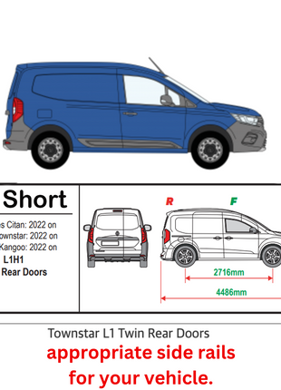 Nissan Townstar Kısa Şase 2021-2025 Araç Üstü Alüminyum Tavan Yan Rayları Plus Serisi - Siyah