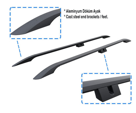 Ford Custom 2023-2025 Kısa Şase Araç Üstü Alüminyum Tavan Yan Rayları Plus Serisi Baggage Luggage Rack Rail Port - Siyah