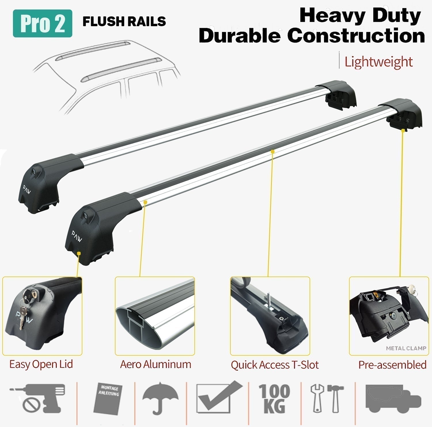 Vauxhall Frontera 1999-2004 Portbagaj Taşıyıcı Ara Atkisi - Ara Çubuk Paw Pro 2 Gri