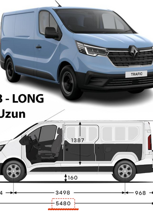 Renault Trafic X82 Uzun Şase (2014-2025) Araç Üstü Alüminyum Tavan Yan Rayları Plus Serisi - Siyah