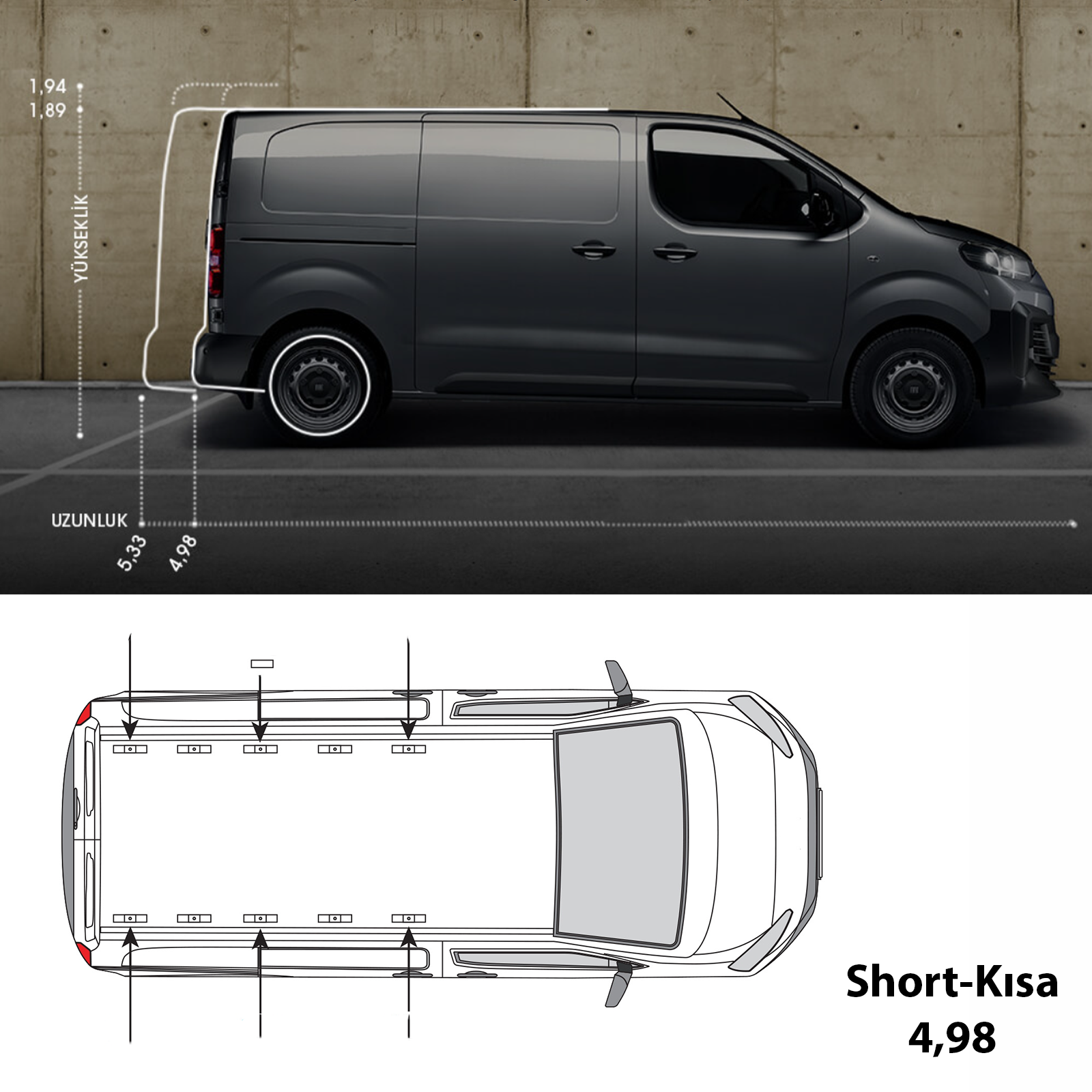 Opel Vivaro (MK3) 2019-2025 Uzun Şase Araç Üstü Alüminyum Tavan Yan Rayları Plus Serisi - Siyah